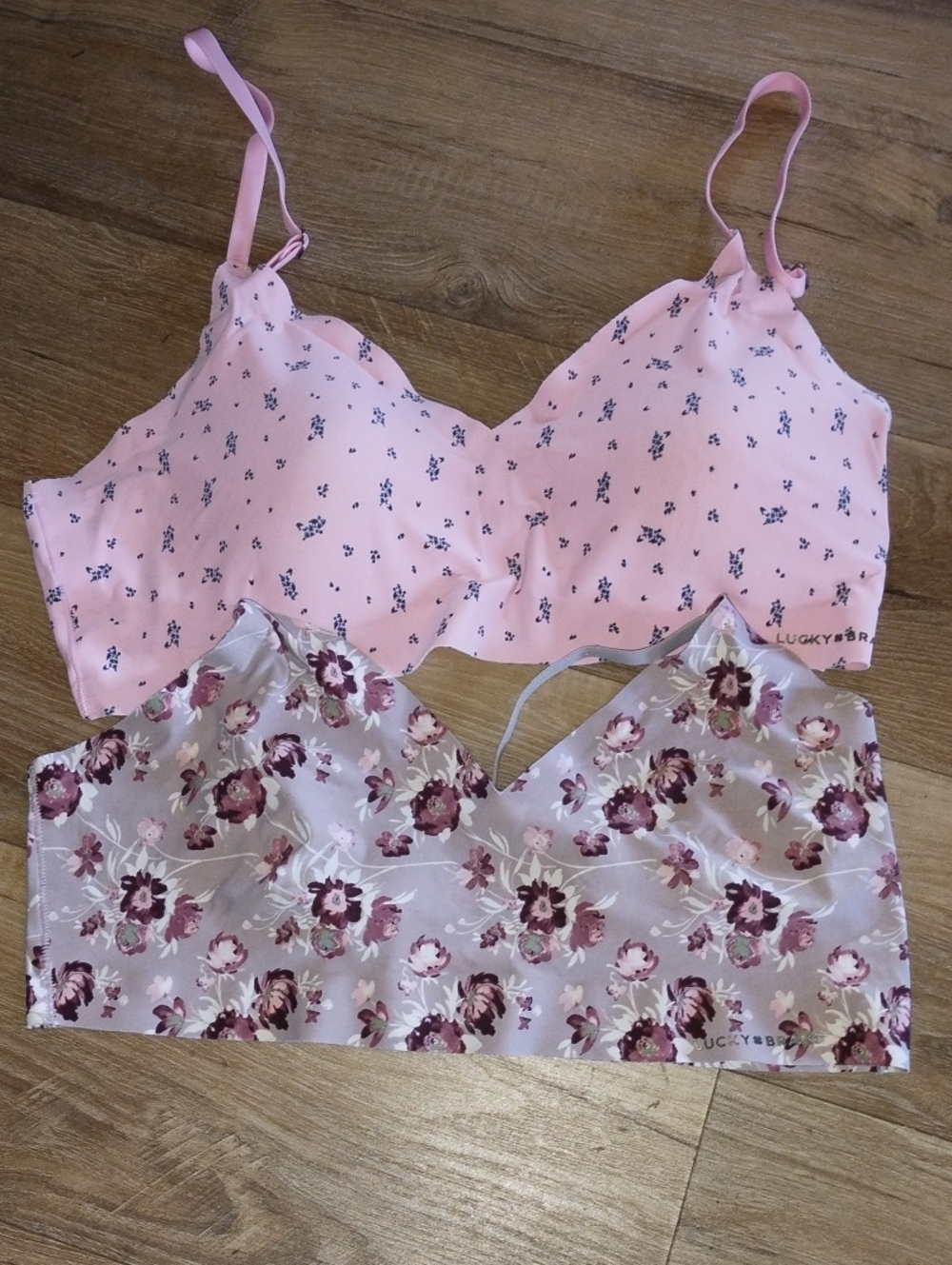 Lucky Brand Pink and Mauve Floral Seamless Bralette Duo